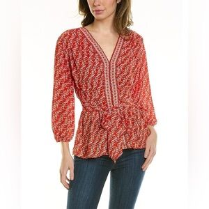 678 - Max Studio NWOT Red/White Floral 3/4 Sleeve Top, Size Medium